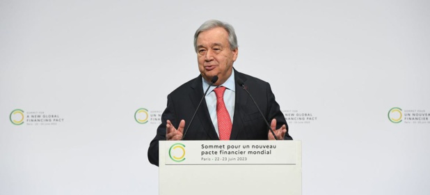 ONU/Cyril Bailleul Le Secrétaire général des Nations Unies, António Guterres, s'adresse au Sommet pour un nouveau pacte financier mondial à Paris, France.